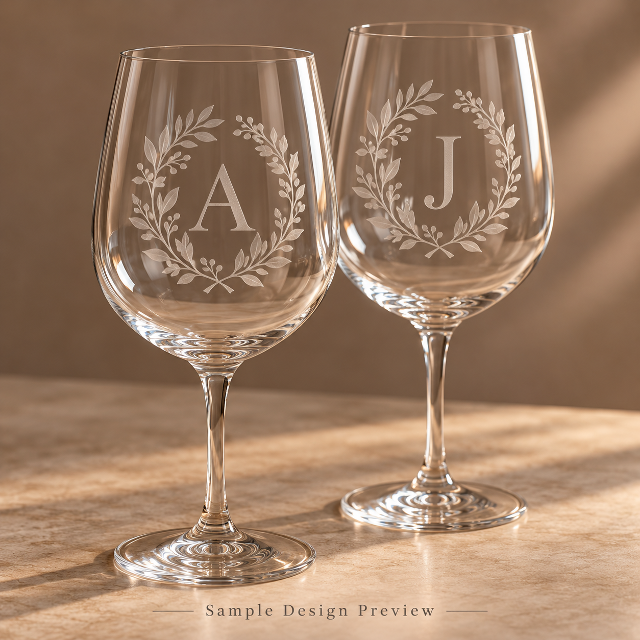 Sample concept of personalized monogrammed wine glasses