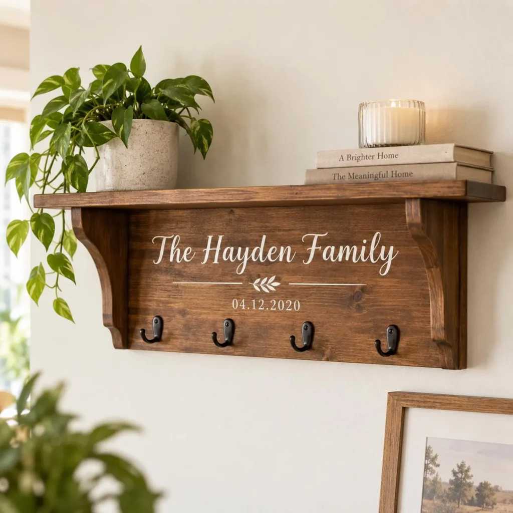 Personalized wooden shelf design example.